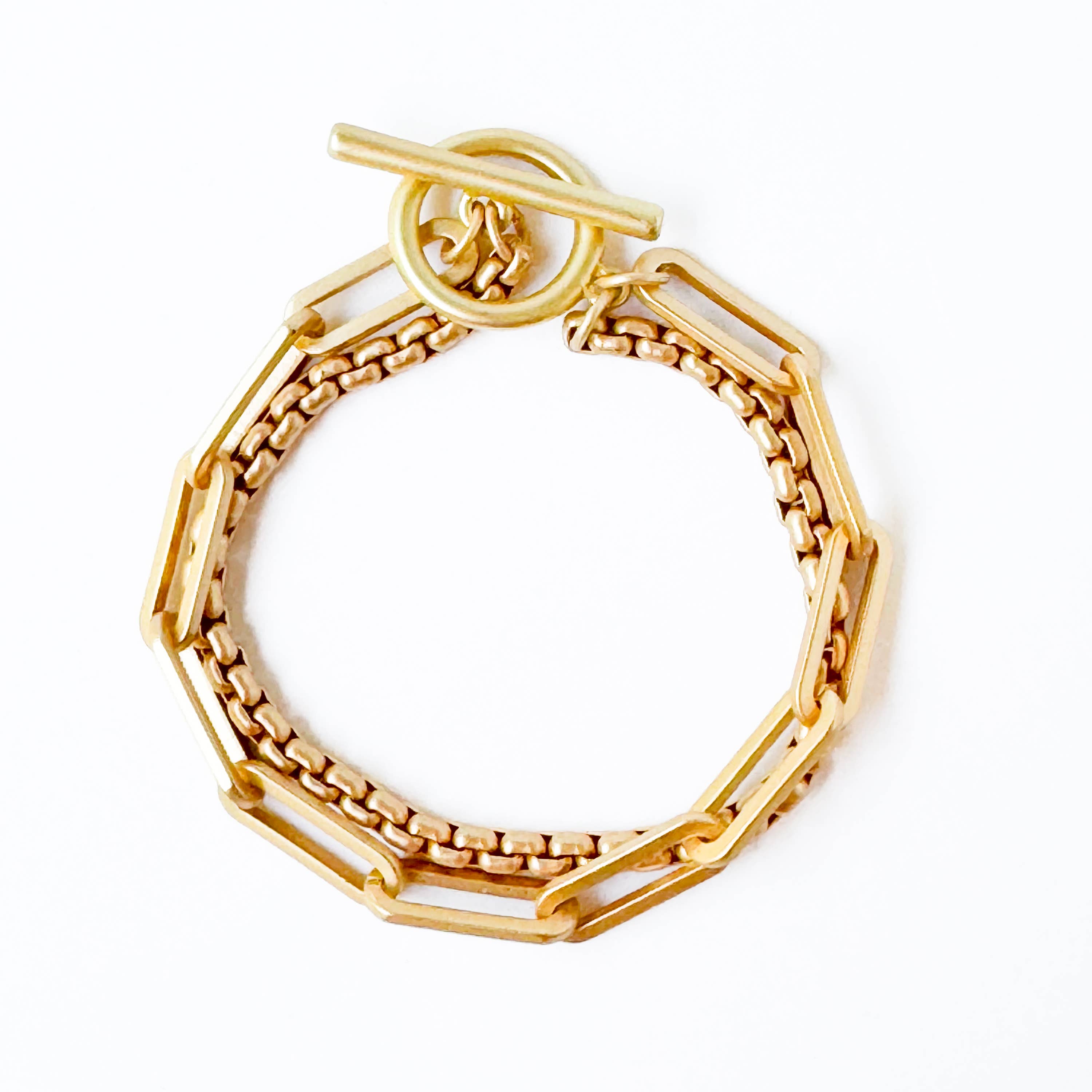 Double Paperclip Gold Chain Bracelet With Toggle