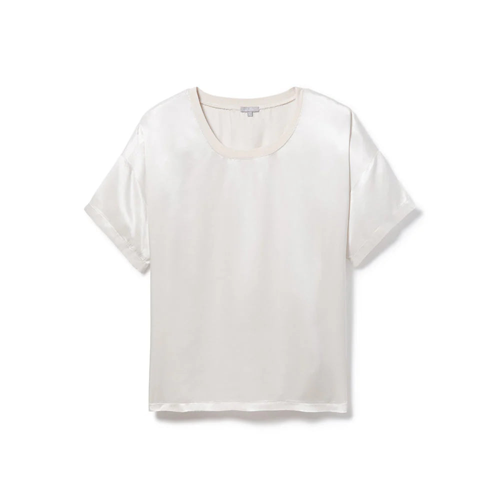 Kennedy Satin Crew-Neck Tee - Egg Nog