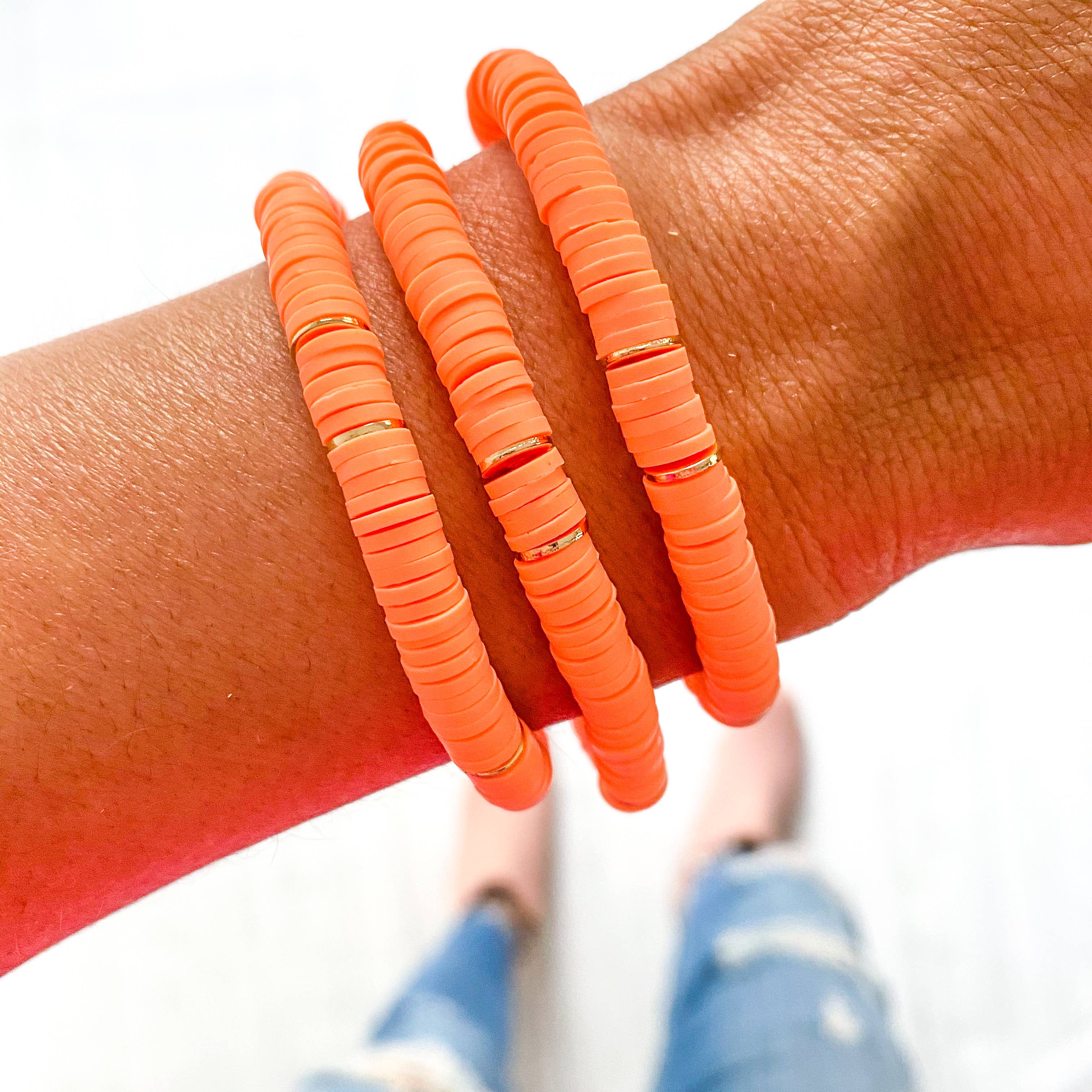 Neon Peach Heishi Bracelet