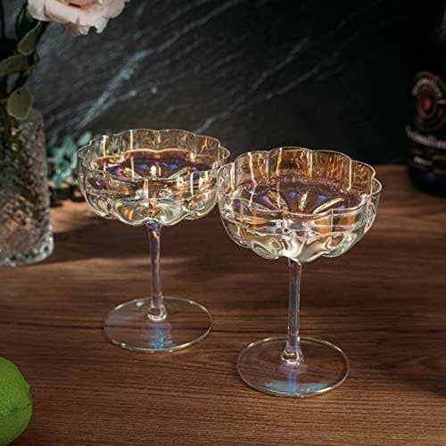 Iridescent Flower Glass Coupe