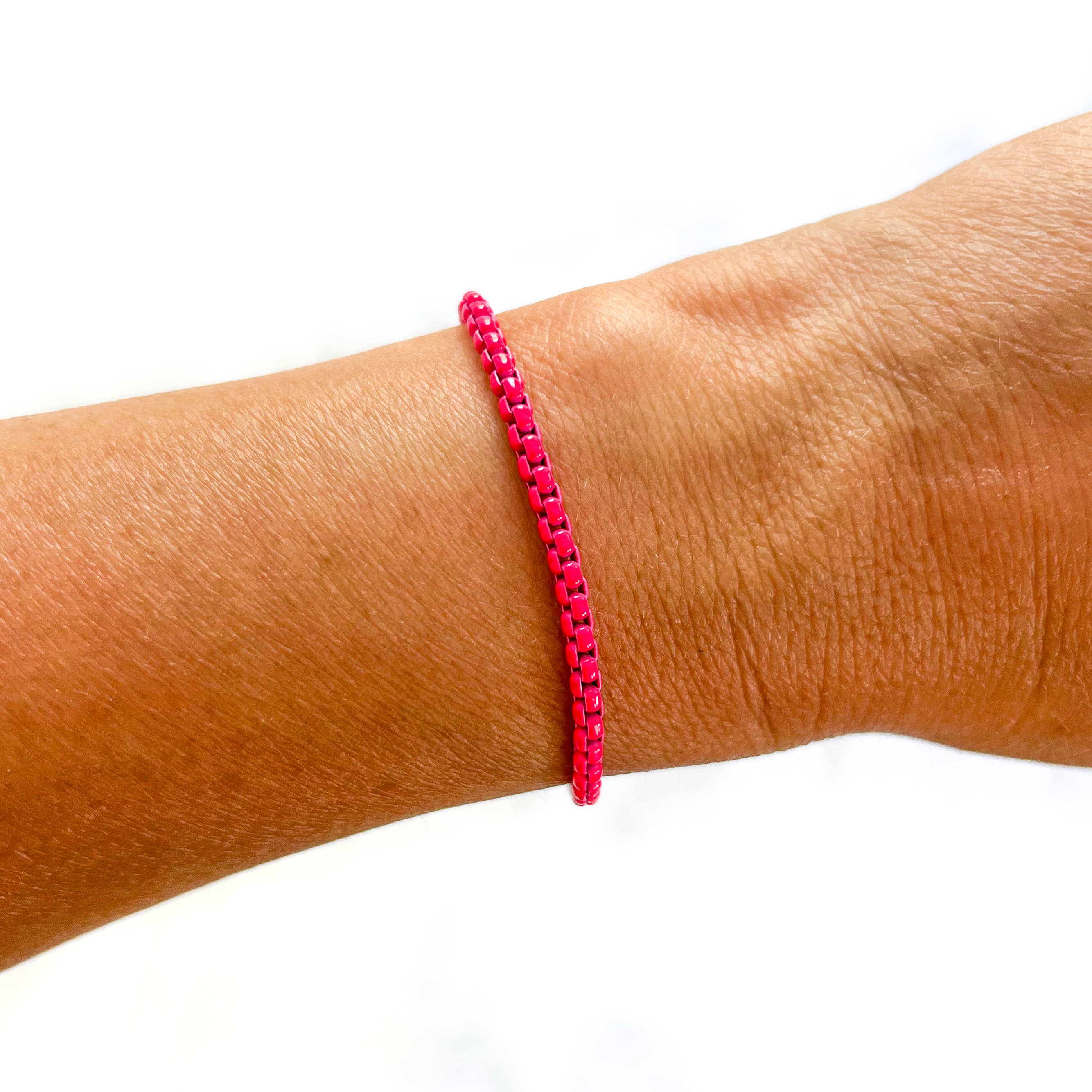 Neon Pink Enamel Snake Chain Bracelet