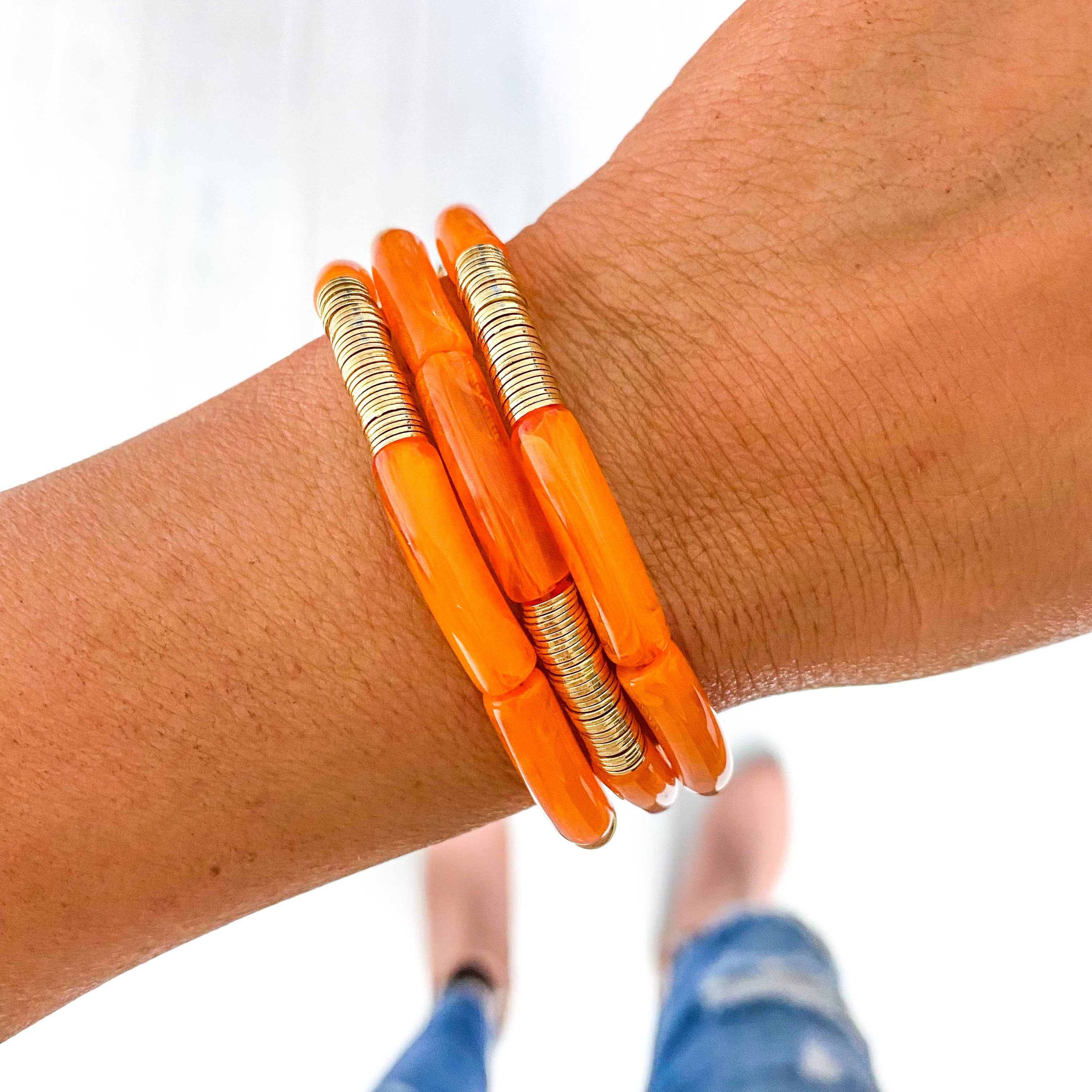 Small Orange Marble Tube Bracelet