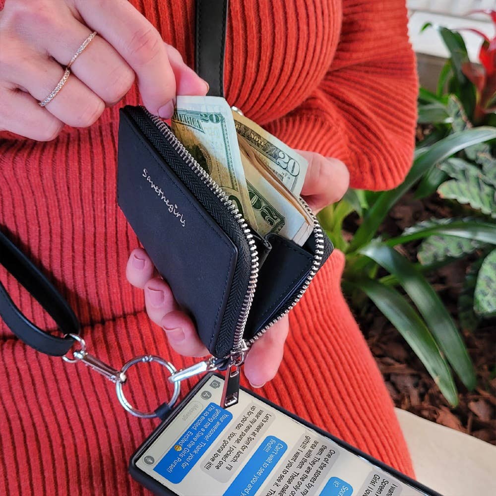 Clip & Go - Brushed Vegan Leather Phone Lanyard w/RFID Pouch