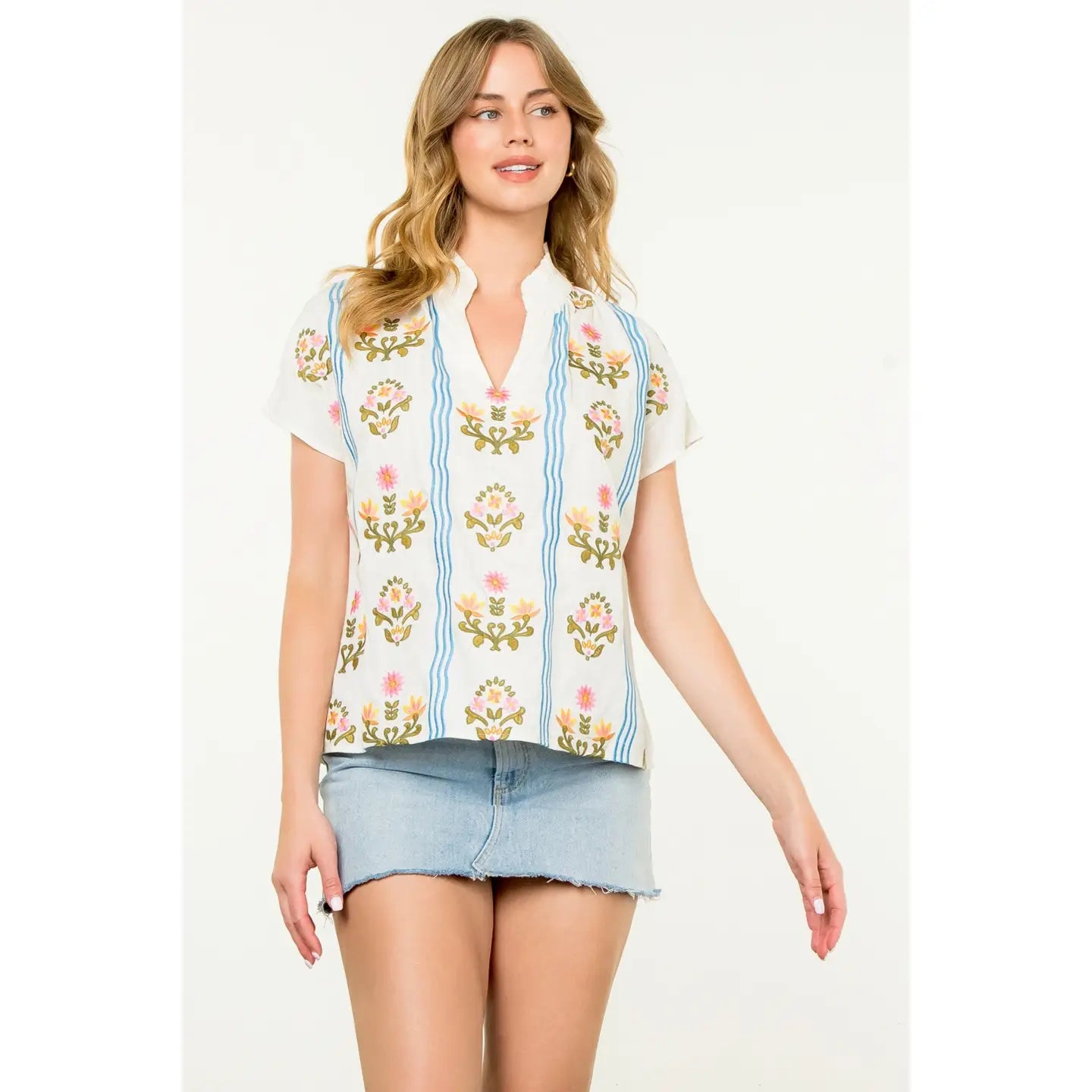 Denise Flower Embroidered Top