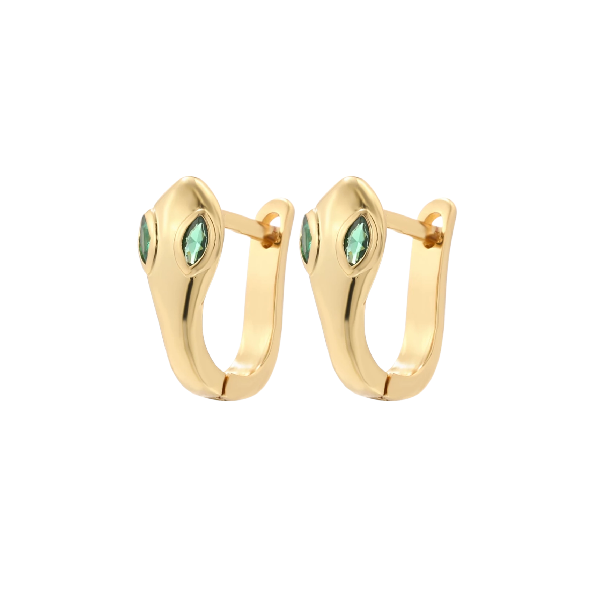 Green and Gold Snake Huggie Earrings