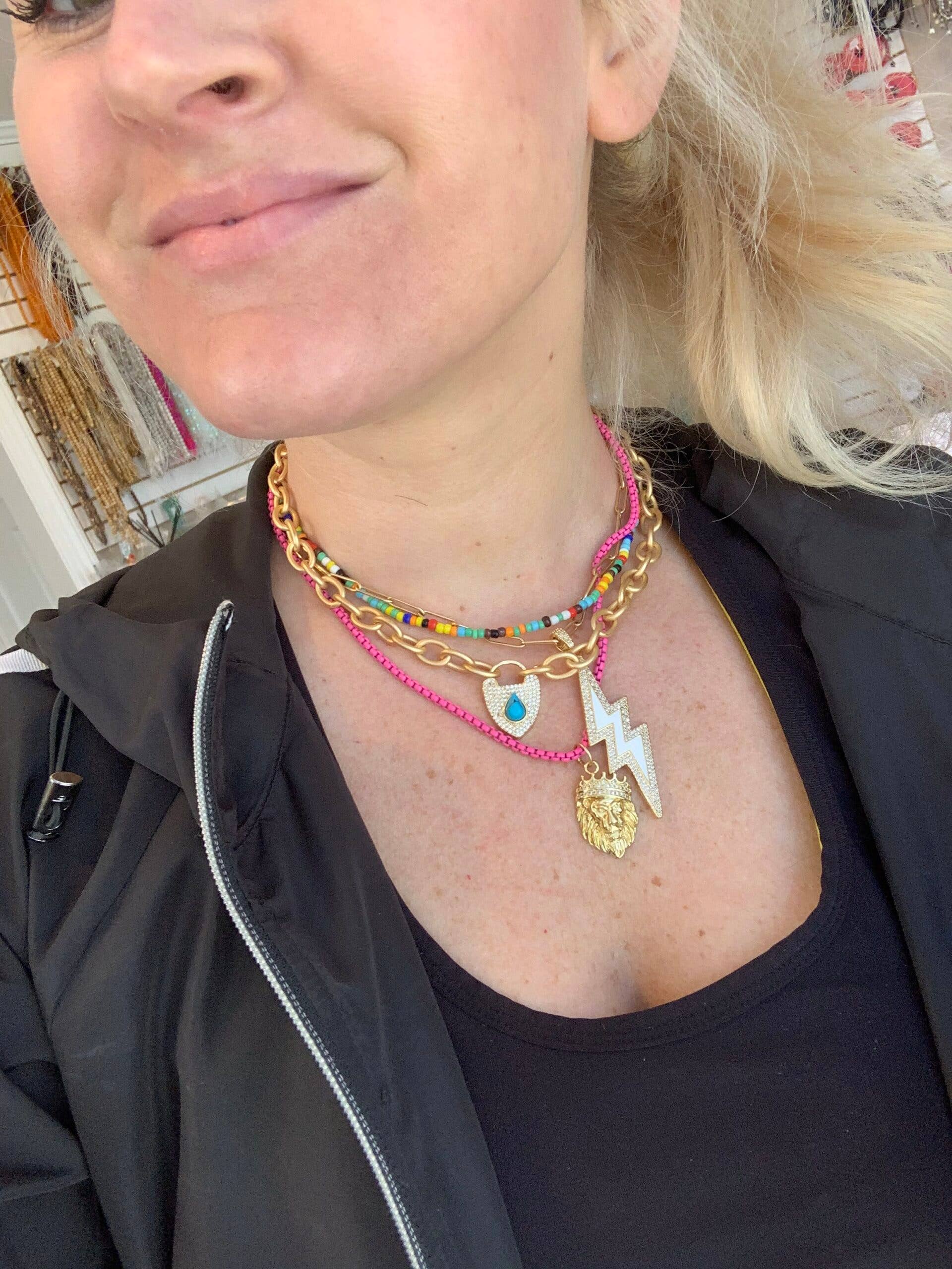 Hot Pink Enamel Snake Chain Necklace