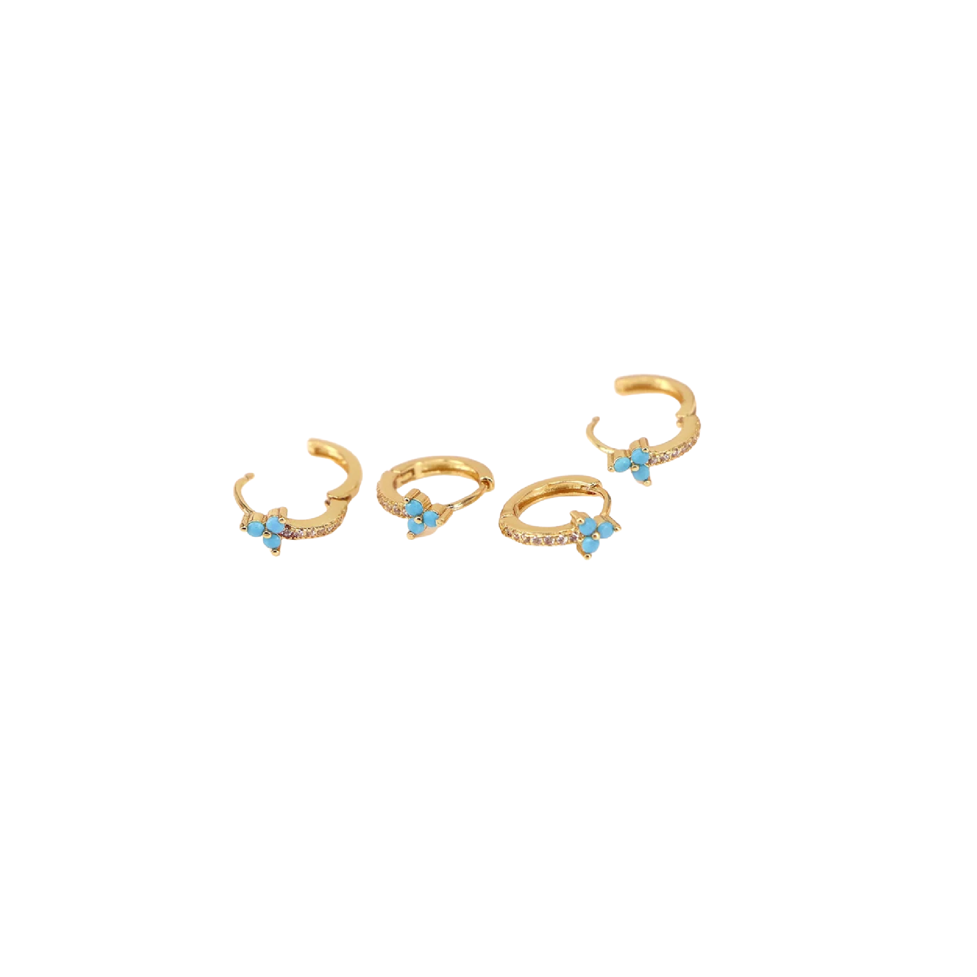 Turquoise and Clear Pave Huggie Hoop Earrings