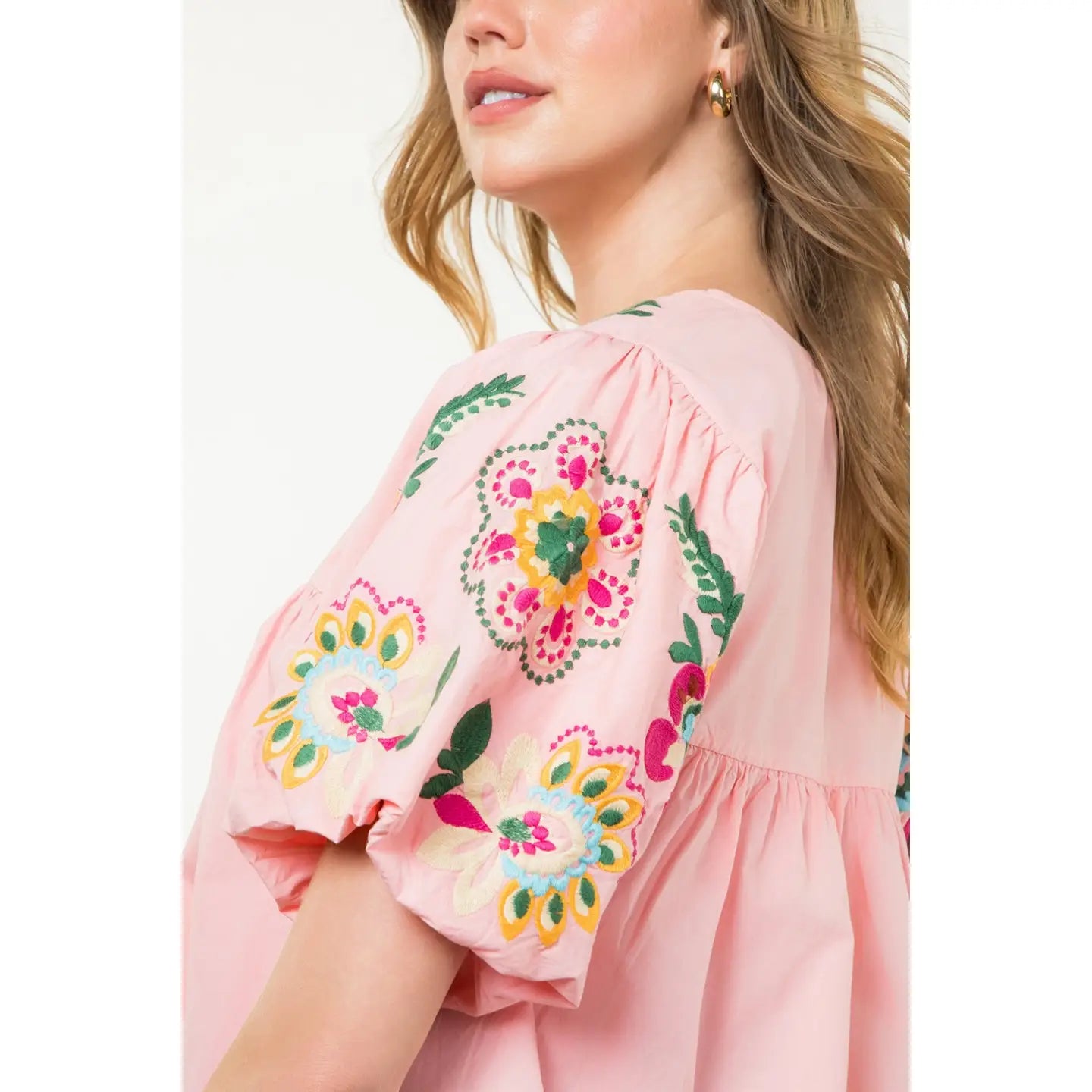 Destiny Embroidered Detail Puff Sleeve Top