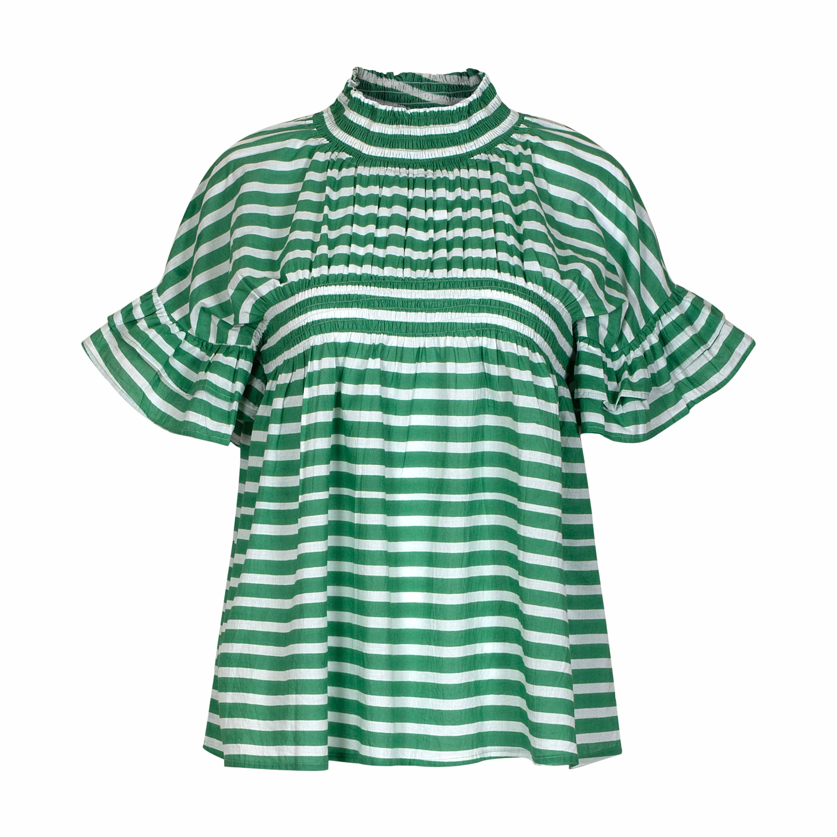 Green and White Stripe Flutter Top
