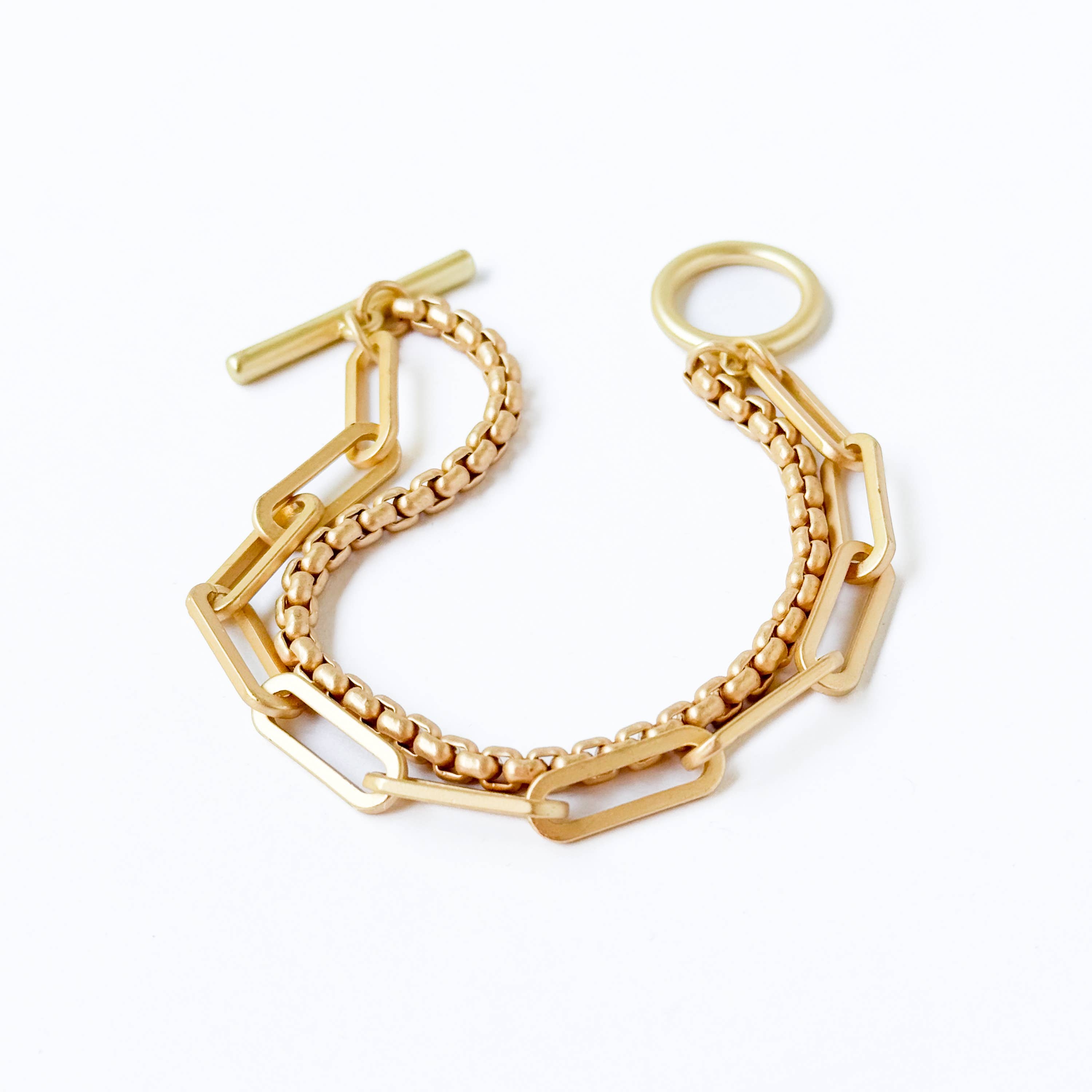 Double Paperclip Gold Chain Bracelet With Toggle