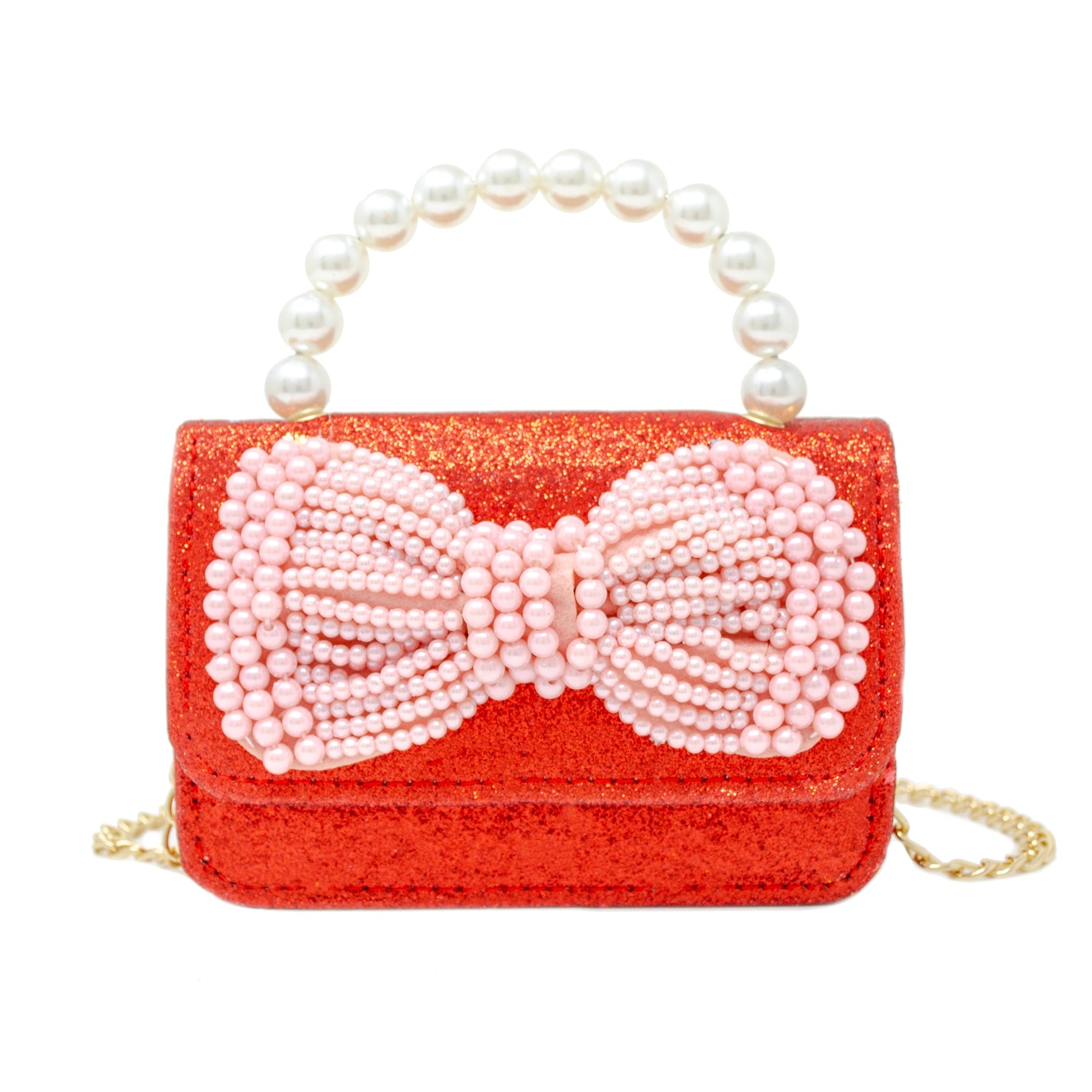 Glitter Pearl Handle Bow Handbag