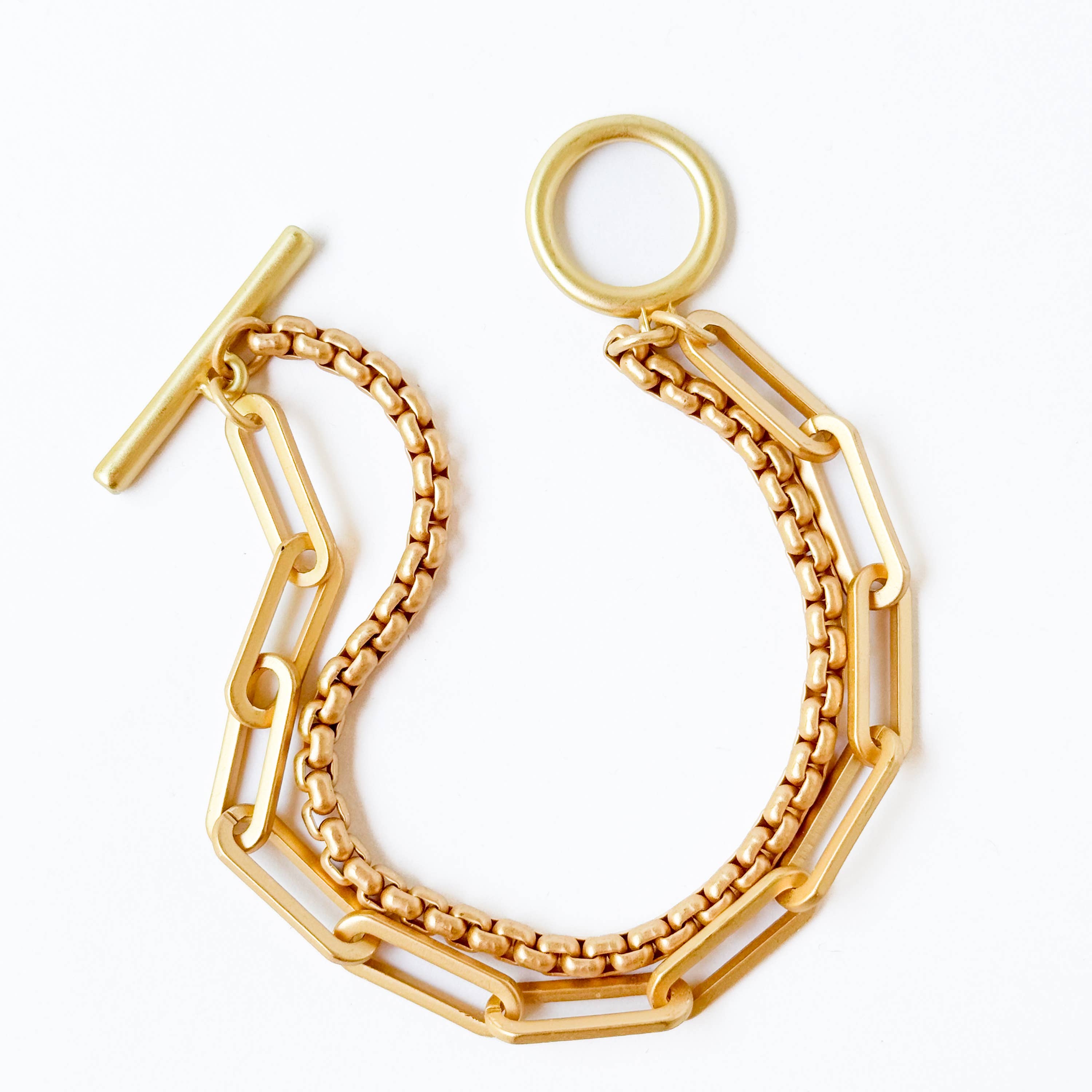 Double Paperclip Gold Chain Bracelet With Toggle