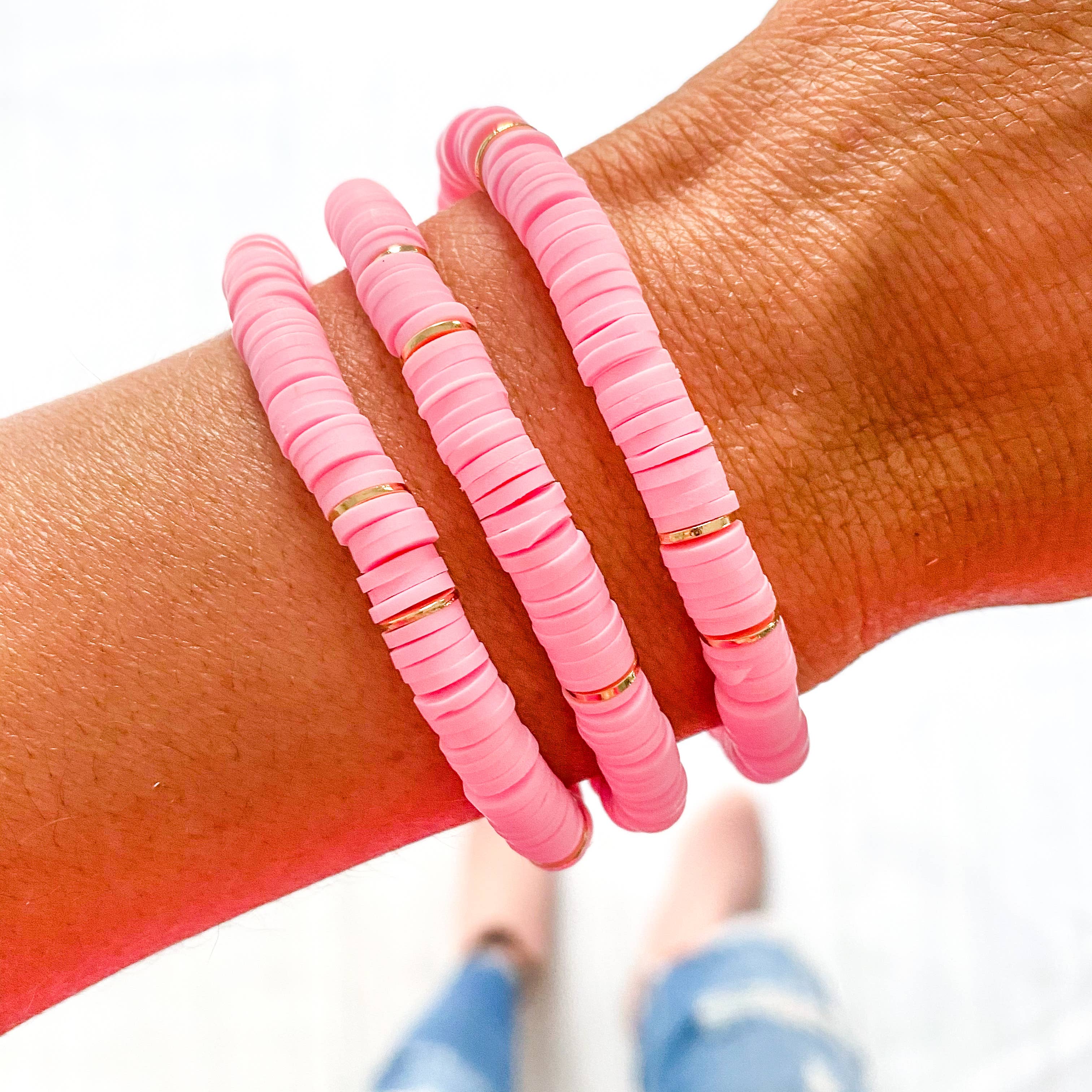 Neon Light Pink Heishi Bracelet