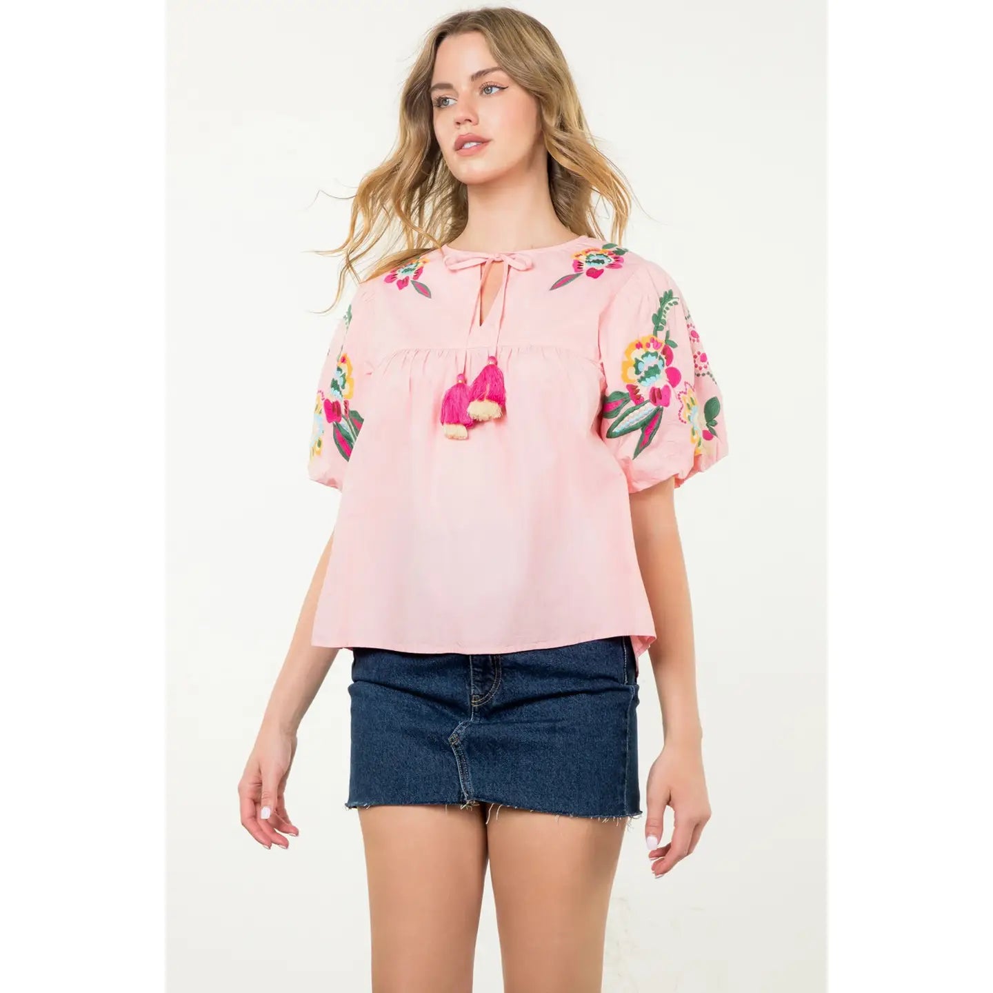 Destiny Embroidered Detail Puff Sleeve Top