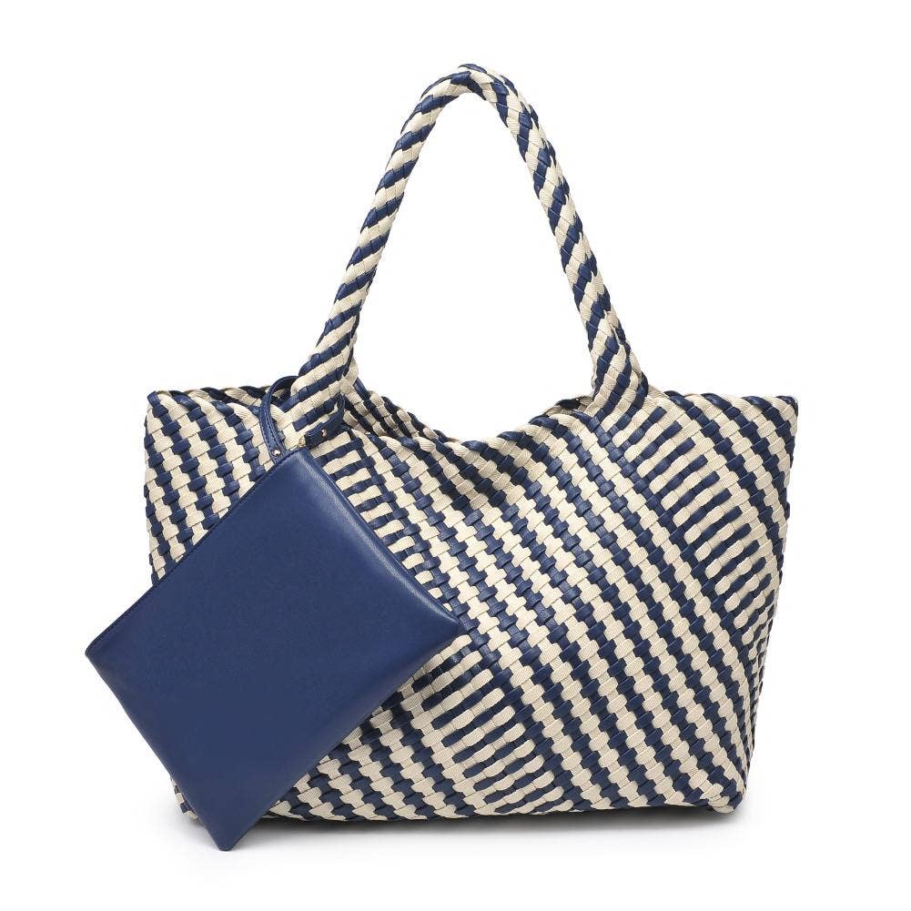 Navy + Ivory Woven Tote