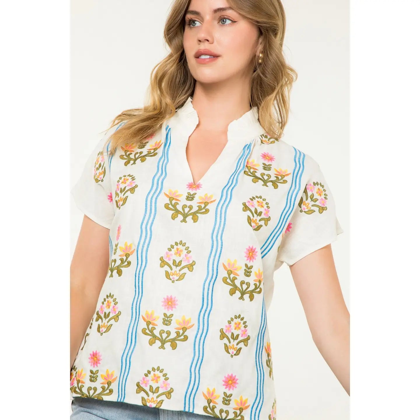 Denise Flower Embroidered Top