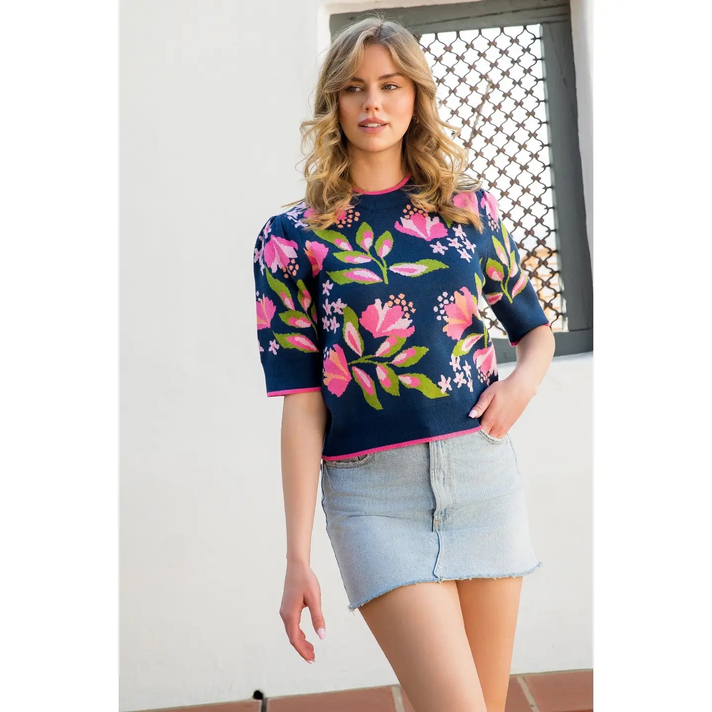 Dalene Floral Knit Short Sleeve Top