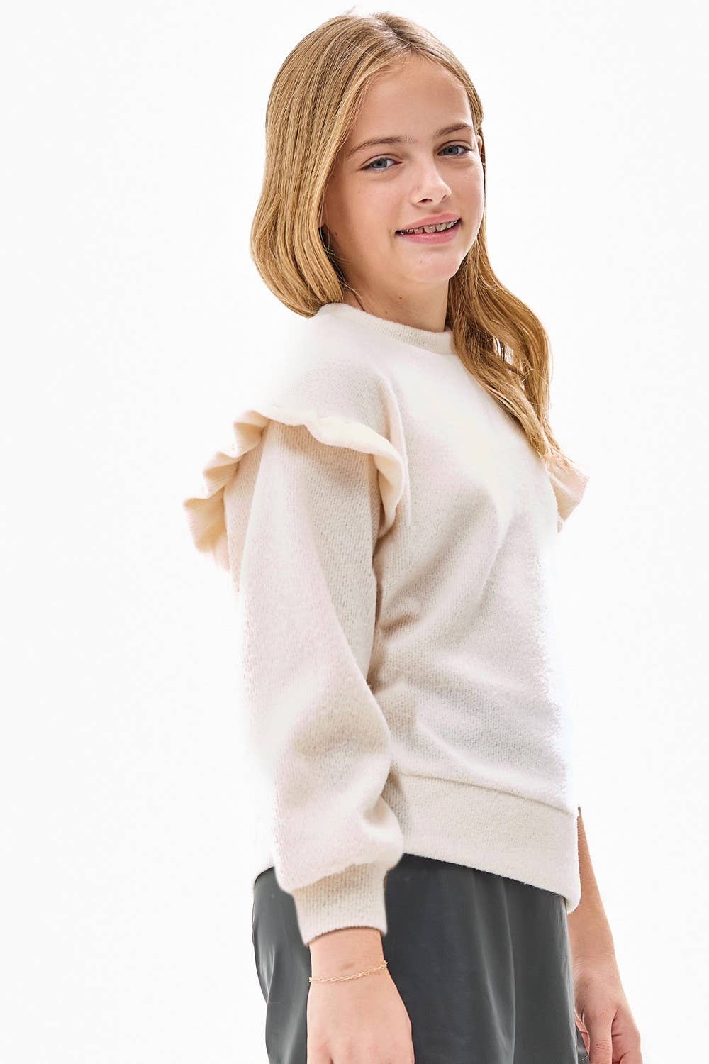 Ruffled Brush Knit Sweater