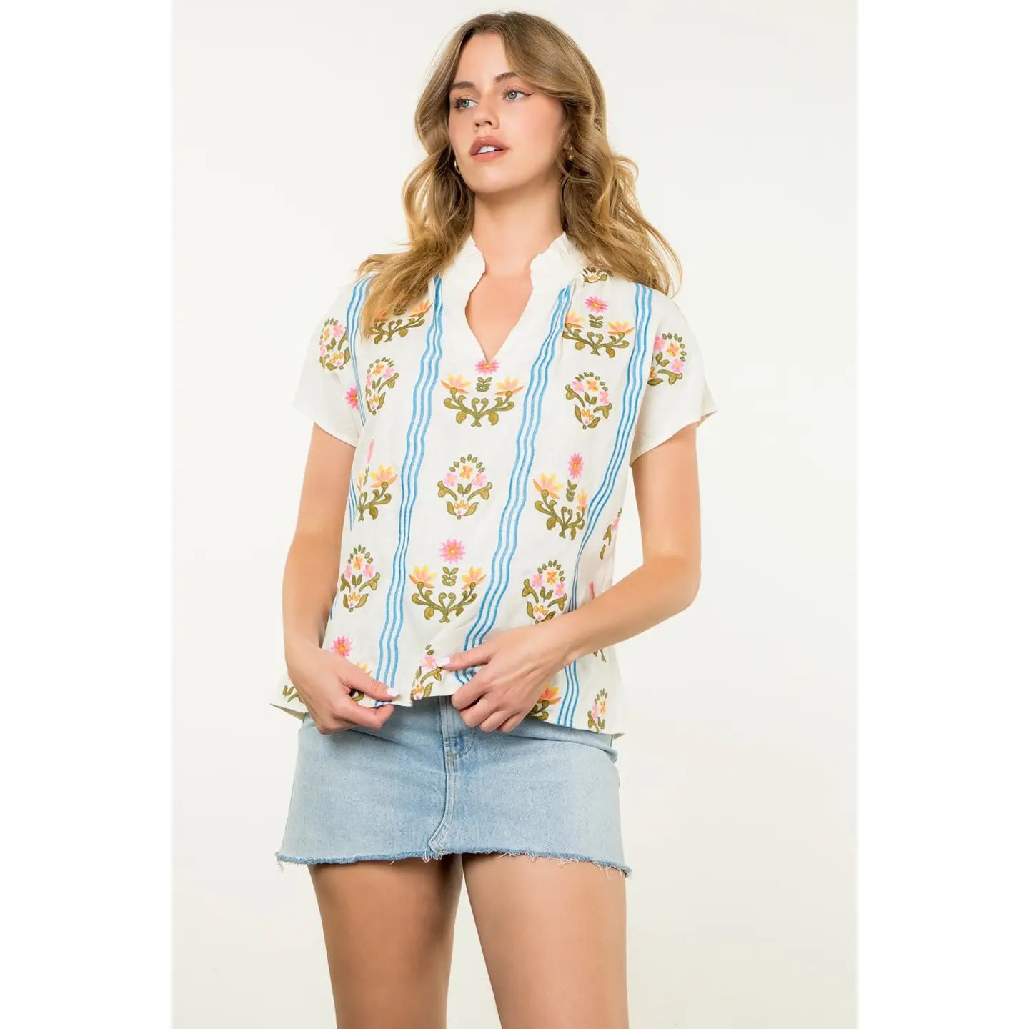 Denise Flower Embroidered Top