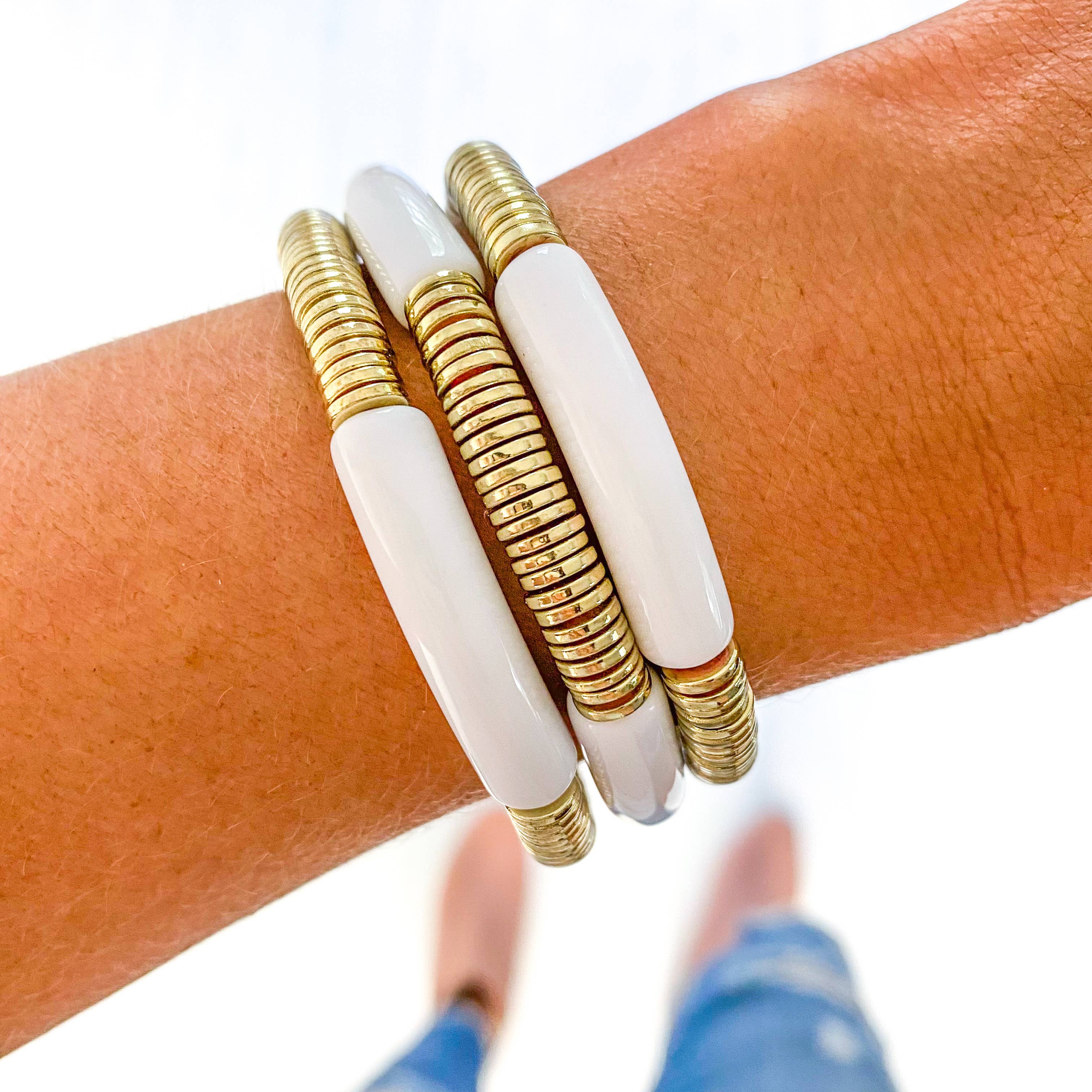 White Acrylic Tube Bracelet