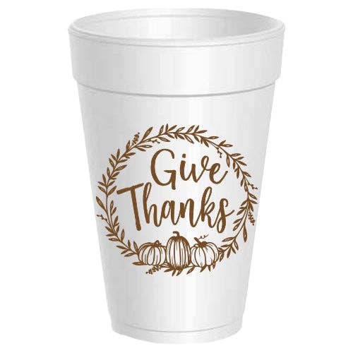 Give Thanks Pumpkin Wreath Foam Cups