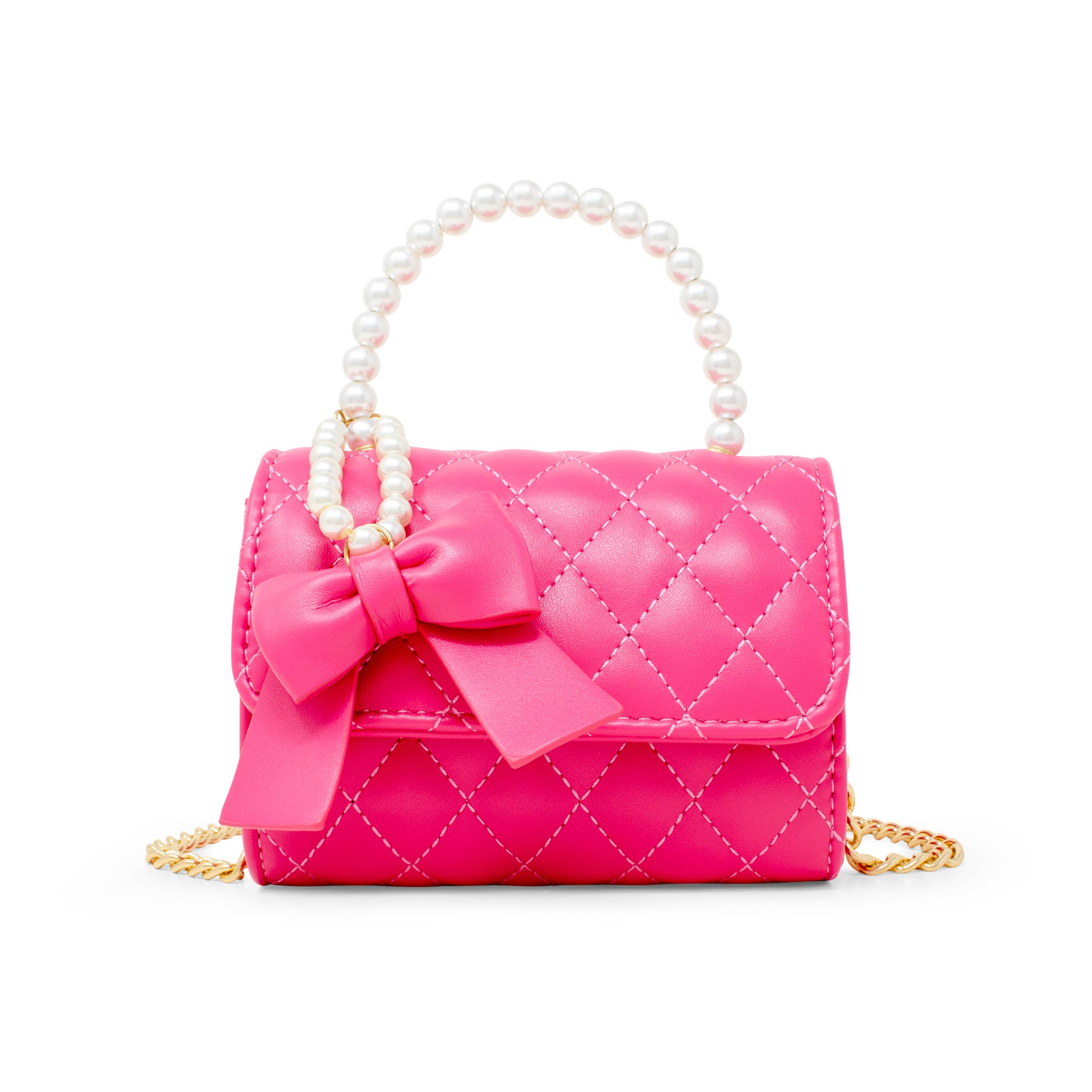 Quilted Pearl Handle Bow Ribbon Handbag