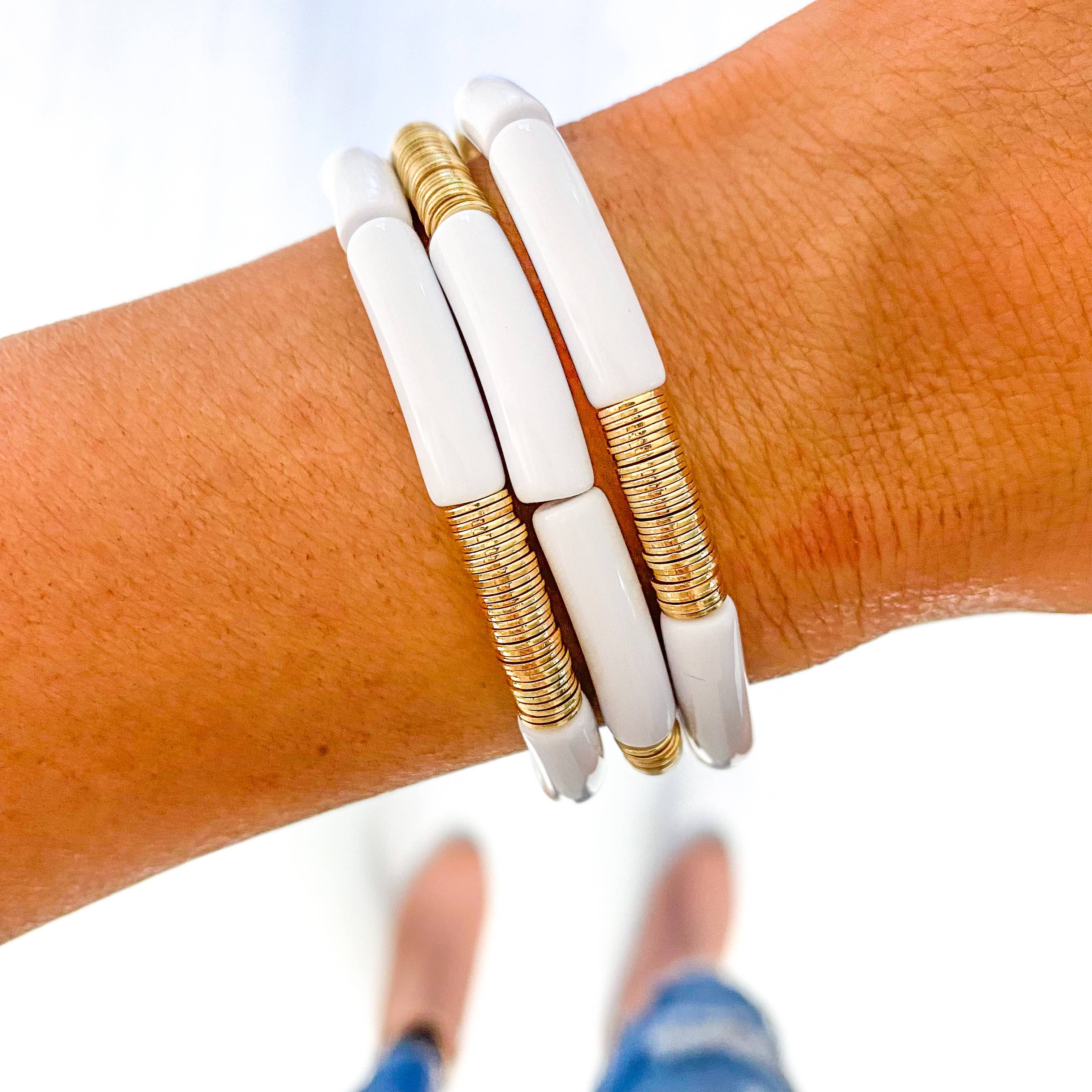 White Acrylic Tube Bracelet