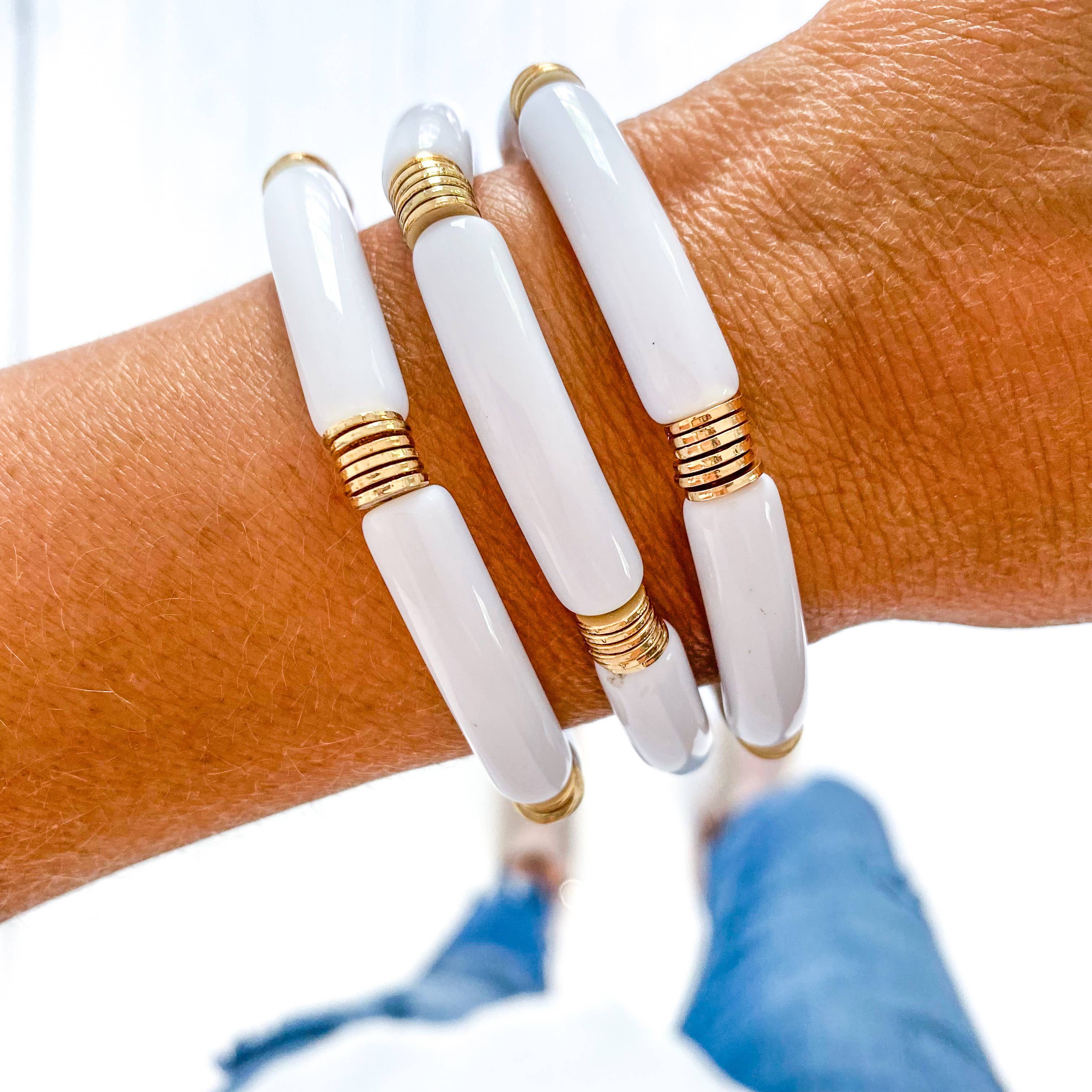 White Acrylic Tube Bracelet