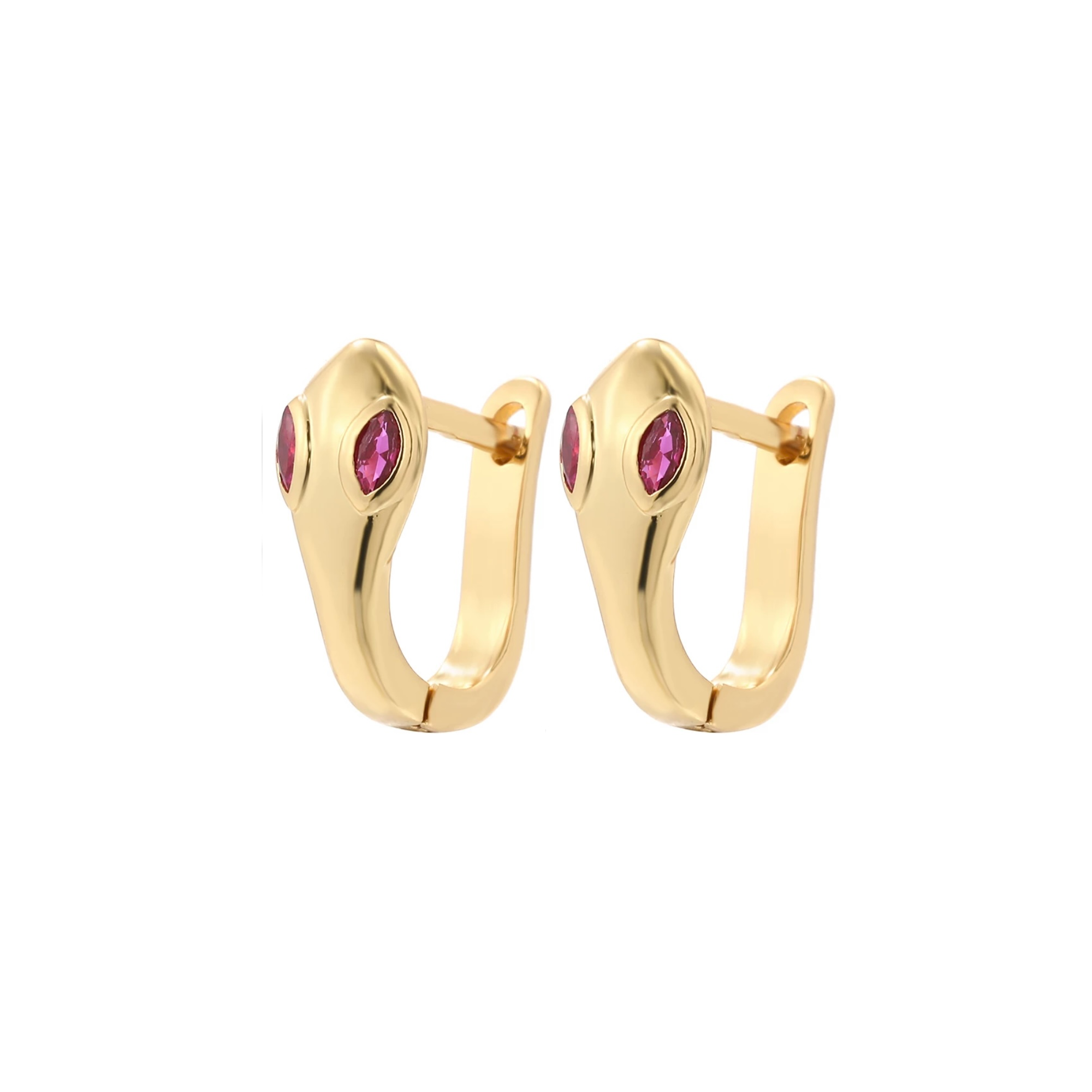 Pink and Gold Snake Huggie Earrings