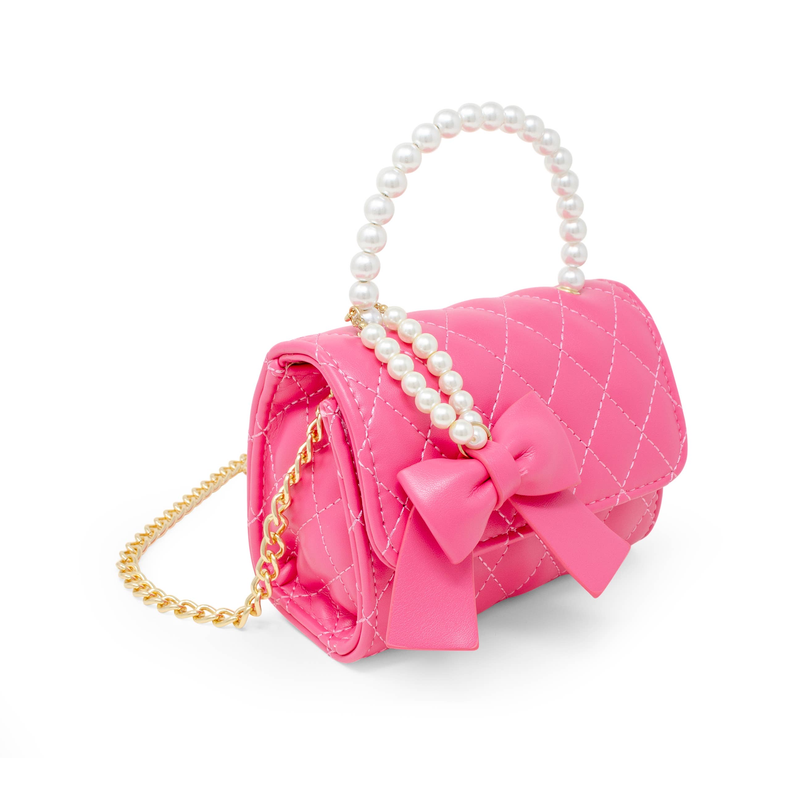 Quilted Pearl Handle Bow Ribbon Handbag