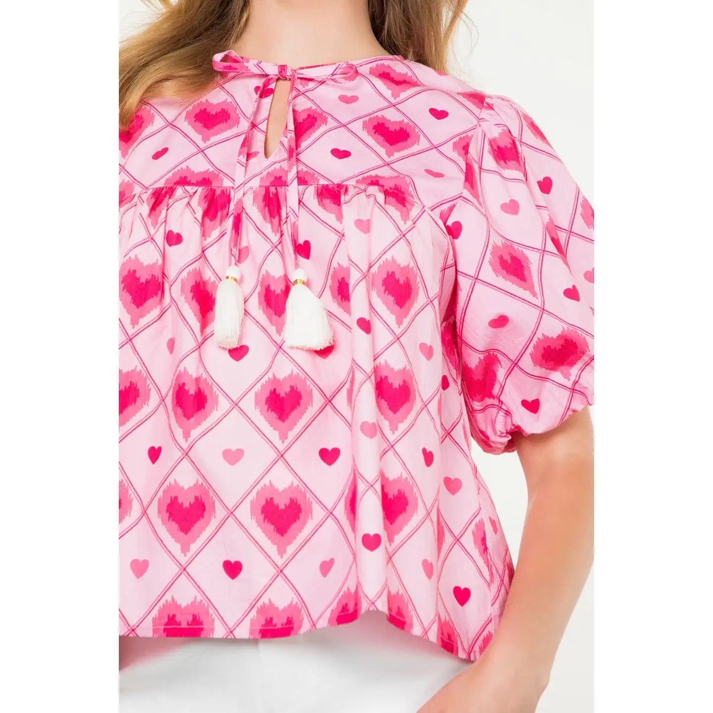 Delia Puff Sleeve Heart Print Top