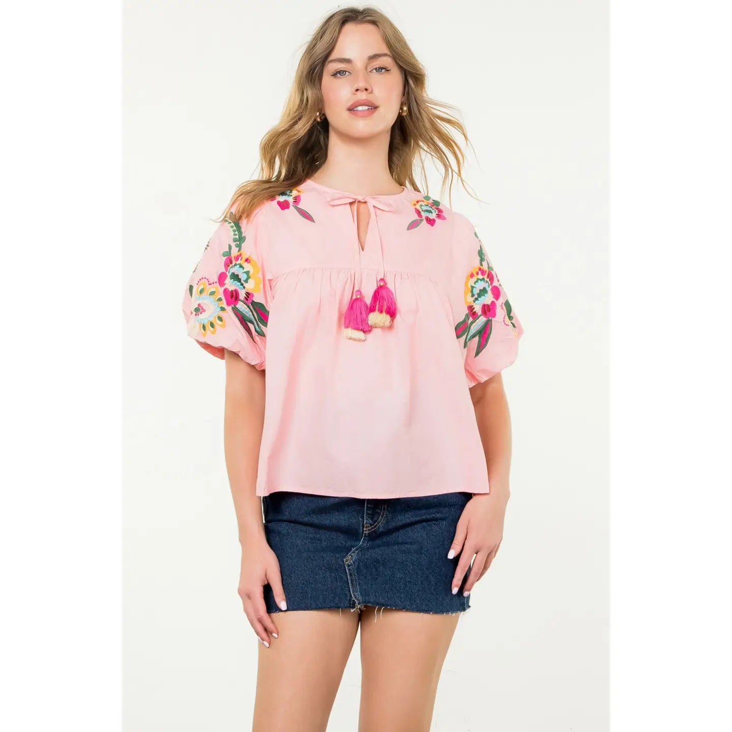 Destiny Embroidered Detail Puff Sleeve Top