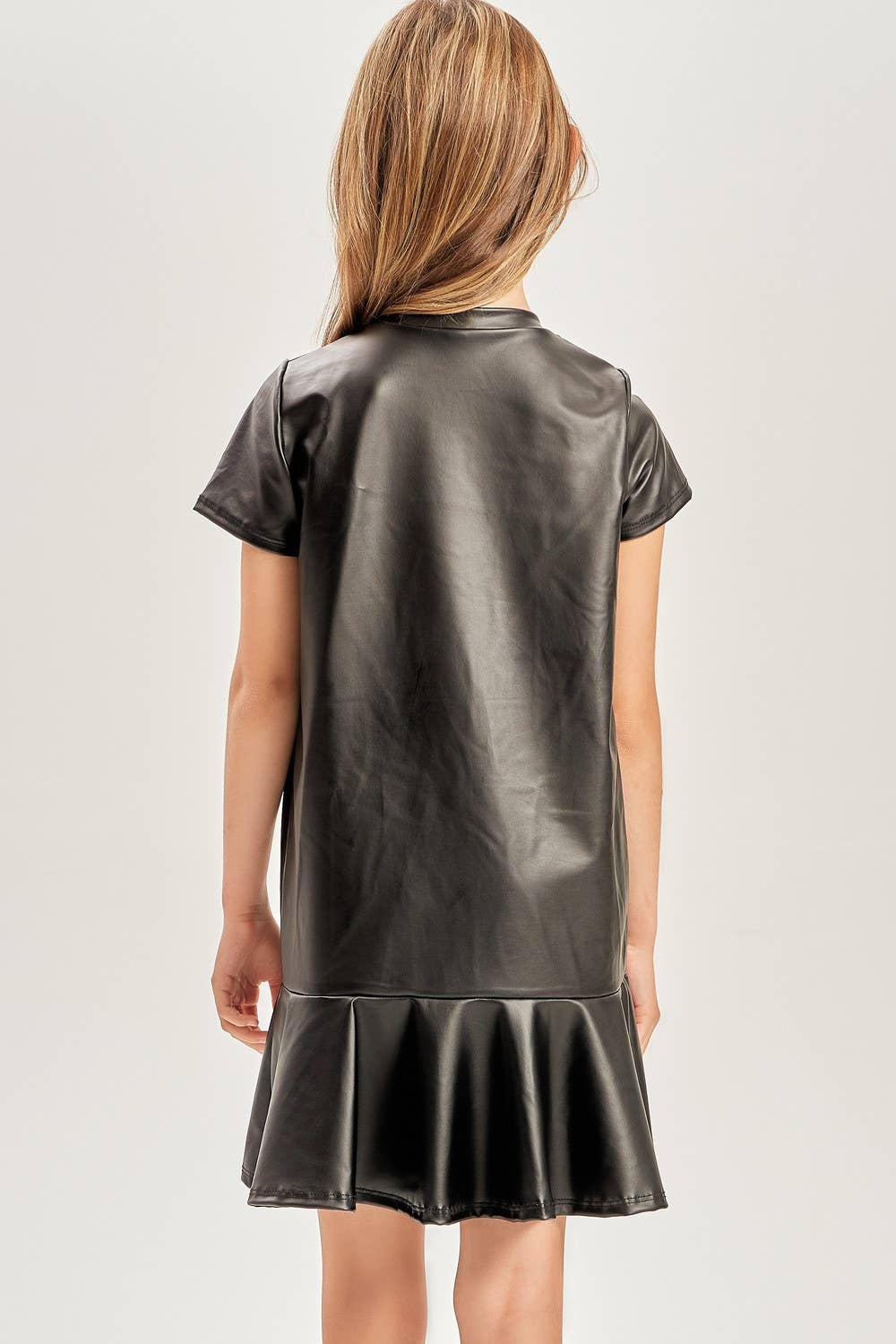 Faux Leather Flounce Hem Dress