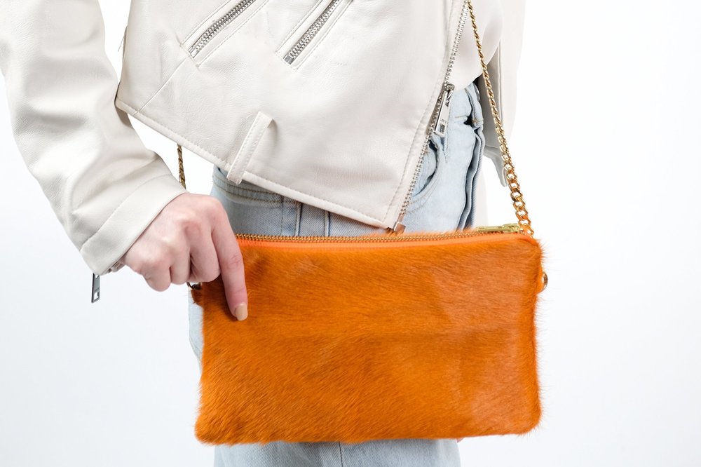 Orange Cowhide Crossbody